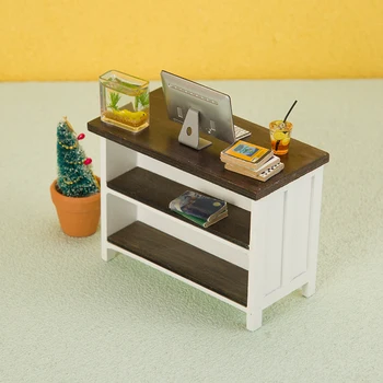 1:12 Lutke Mini Lesene Zaslon Kabinet Desk Naslonjač Dvojno Plast Shranjevanje Tabela Model DIY Lutka Hiša Življenje Scena Dekor
