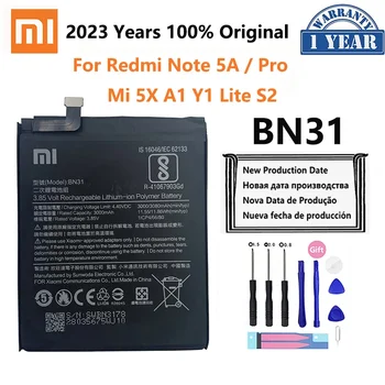 100% Prvotne Telefon Baterija Za Redmi Opomba 5A Prime S2 Baterije Xiaomi Mi 5X A1 Mi5X BN31 Zamenjava Bateria 5A Pro Y1 MiA1 S2