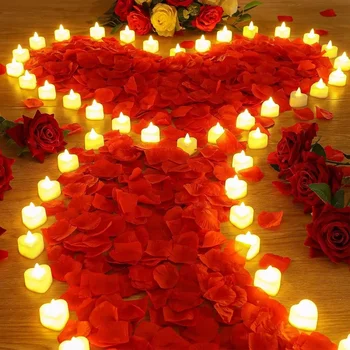 24Pcs Srce Led Sveča z 100 kozarcev Umetno Rose Venčni Brezplamensko Led Tealight Sveče za Valentinovo, Romantično Noč Dekor