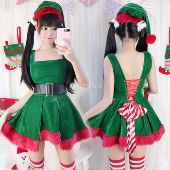 Božič Obleko Cosplay za Womem Lepo Zeleno Božično Drevo Kostum Stopnji Uspešnosti Santa Claus Anime Novo Leto Disfraz