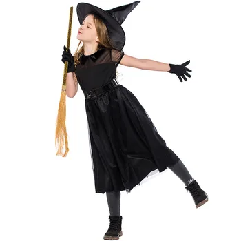 Dekle Halloween Kostum za Čarovnica Cosplay Črno Obleko, Klobuk Pasu Stranka Stopnji Uspešnosti Obleko Festival Oblačila 2023