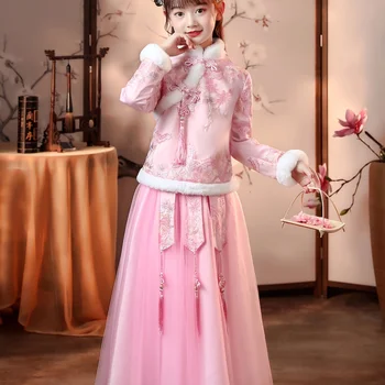 Dekleta Hanfu Roza Tang Obleke Zgosti Toplotne Očesa Princesa Obleke Uspešnosti Kostume Za Kitajski Pomlad Novo Leto Zajec