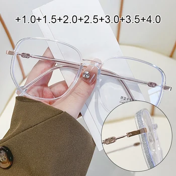 Elgant Prevelik Kvadratnih Obravnavi Očala za Ženske Trendy Gradient Anti Modra Svetloba Presbyopia Očala 0+1.0+1.5+2.0+2.5+3.0+3.5