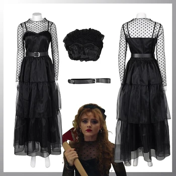 Film Lisa Frankenstein Cos Alisa Cosplay Ženske Črna Obleka S Pasom Vlogo Igrajo Kostum Prikrivanje Dekleta Halloween Party Fantasia Obleke