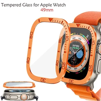 Kaljeno Steklo za Apple Watch Ultra 2 49 mm Zaščitnik Zaslon Anti-Scratch Kovinski Okvir za IWatch Serije Ultra 49 mm Pribor