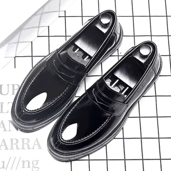 Korejski oblikovalec mens moda poslovnih urad formalno obleko lakastega usnja čevlji črni oxfords loafers slip-on leni čevelj platformo