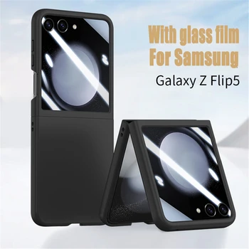 Luksuzni Slim Motnega, Polno Kritje Za Samsung Galaxy Ž Flip 5 5G S Steklenimi Big Screen Protector Film Shockproof Primeru Coque Fundas