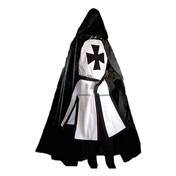 Mens Srednjeveški Križarskih Vitezov Templjarjev Tunika Kostume Renaissance Halloween Surcoat Bojevnik Črna Kuga Plašč, Cosplay Vrh