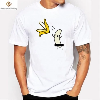 Moške Banana Disrobe Smešno Design Print majica s kratkimi rokavi Poletje Humor Šala Hipster T-Shirt Bela Priložnostne Majice Obleke Ulične