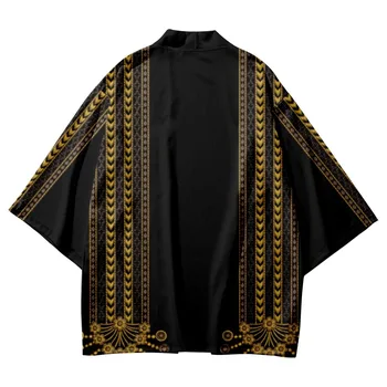 Plus Velikost 6XL Moda Japonski Tiskanja Črne Srajce Letnik Tradicionalnih Kimono Moški Ženske Yukata Jopico Cosplay Haori Oblačila