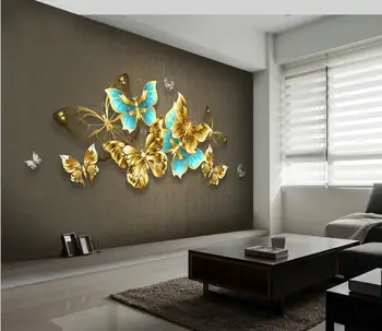 Po meri Freske Ozadje HD ročno poslikano svetlobno razkošje pisane 3D stereo metulj steno papirjev doma dekor
