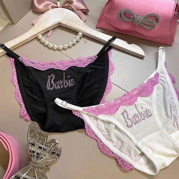 Seksi Barbie roza hlačke pismo bleščica kratek za ženske risanka Kawaii dihanje traceless spodnjice srčkan moda hlačnic