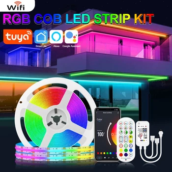 Smart Tuya WiFi 24V RGB COB Led Luči Trakovi 2M 5M 10 M 840LEDs/m Bluetooth/Daljinski upravljalnik 24V Flex RGB Led Trak Lepilni Trak
