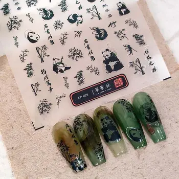 Srčkan Panda Bambusa Kitajski Slog Samolepilni Nail Art Nalepke Calligraphic Kitajskih Znakov Manikura Decals