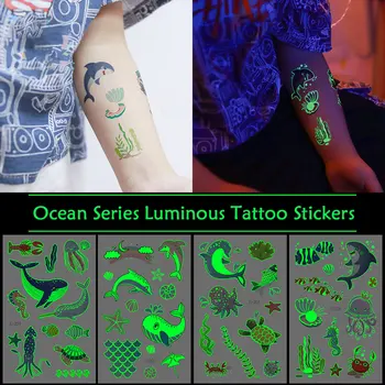 Svetlobna Začasne Tetovaže za Otroke Dolphin morska deklica Ocean Otrok Tatoo Ponaredek Tattoo nalepke za otroke žareče tatoos Fantje