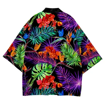 Tropske Rastline Tiskanja Kimono Moških Japonski Haori Poletje Svoboden Jopico Oblačila Za Ženske Modni Prevelik Plaži Majica Yukata