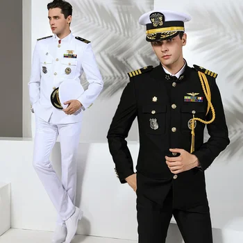 US Navy Enotno Kapetan Obleke Jahte Vojaške Vojaki, Obleke Stojala za Ovratnik Suknjič Hlače Nastavite Vojske Zda Obleko Moške Uniforme Militar
