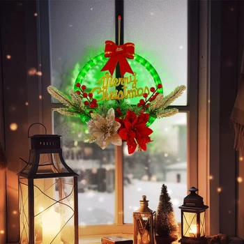Vesel Božič Sijaj Venec Vrata Visi Cvetlični Hoop Noč Svetlobe LED za Ambient Luči Venci Praznično Stranka Dobave