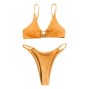 Ženska Barva Backless Kopalke Špagete Trakovi Kopalke Udobno Split Bikini Komplet Seksi Majhne Prsi Plažo